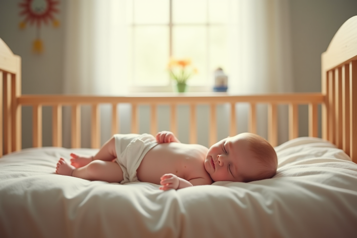 bebe-sommeil-naturel Bébé de 7 semaines dormant paisiblement dans un lit cosy