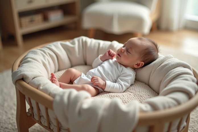 berceau-bebe-naturel-sommeil Bébé endormi paisiblement dans un berceau naturel