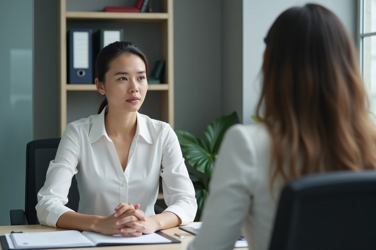 Employée en congé maternité discutant de ses droits liés à l'allaitement avec une responsable des ressources humaines