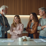 Famille multigenerational dans une cuisine moderne en pleine discussion
