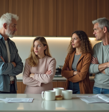 Familles : pourquoi autant de disputes ? Les raisons expliquées en profondeur Famille multigenerational dans une cuisine moderne en pleine discussion