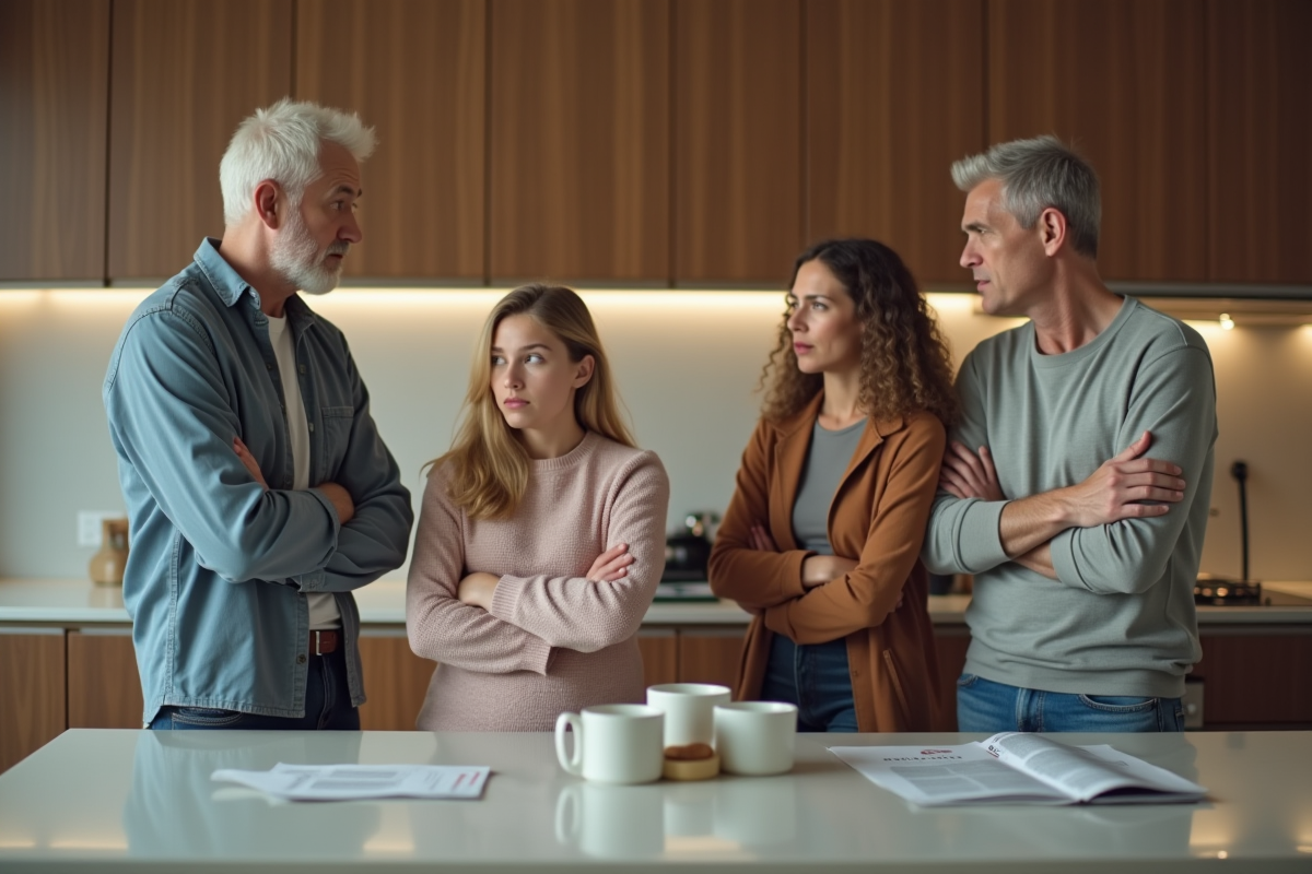 Famille multigenerational dans une cuisine moderne en pleine discussion