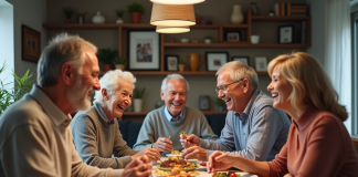 Trois générations de famille partageant un repas convivial