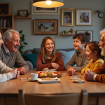 Valeurs familiales : quels messages sont véhiculés par la famille ? Famille réunie autour d'une table en intérieur chaleureux