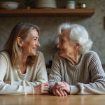 Relations parents-enfants : suis-je responsable de mes parents ? Femme et mère discutent dans la cuisine chaleureuse
