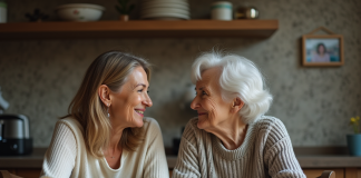 Relations parents-enfants : suis-je responsable de mes parents ? Femme et mère discutent dans la cuisine chaleureuse