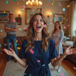 Idées originales pour célébrer un anniversaire : surprises et inspirations ! Femme surprise lors d'une fête d'anniversaire avec confetti