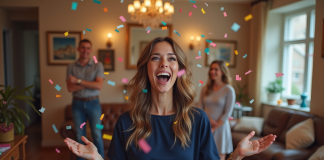 Idées originales pour célébrer un anniversaire : surprises et inspirations ! Femme surprise lors d'une fête d'anniversaire avec confetti