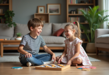 Deux jeunes enfants jouent ensemble en famille