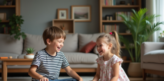 Deux jeunes enfants jouent ensemble en famille