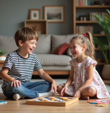 Relations fraternelles : Comment se comporter avec ses frères et sœurs ? Deux jeunes enfants jouent ensemble en famille