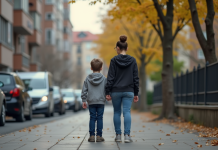 Garçon de 11 ans dans la rue urbaine en après-midi