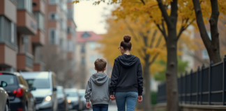 Garçon de 11 ans dans la rue urbaine en après-midi