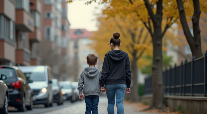 Garçon de 11 ans dans la rue urbaine en après-midi