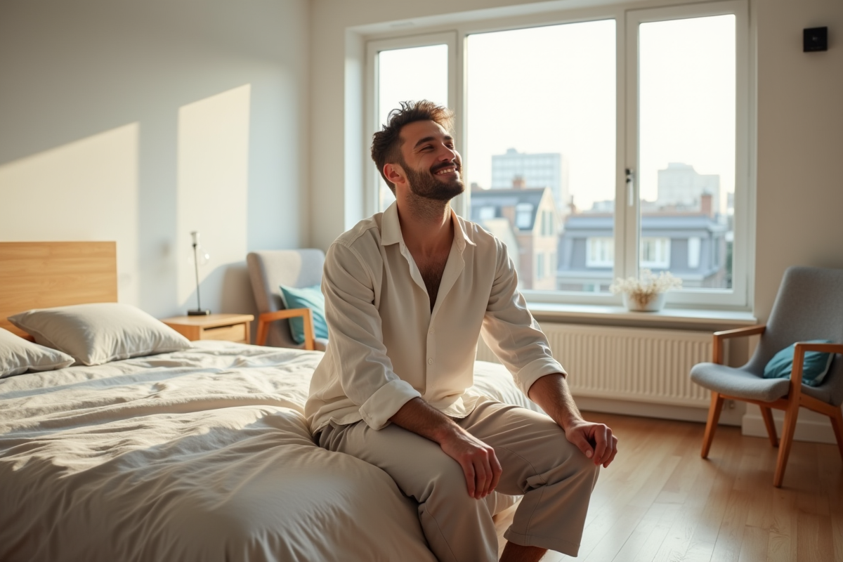 Jeune homme se réveillant en s