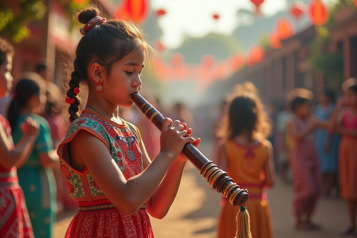 Jeune jouant d un instrument traditionnel lors d un festival culturel