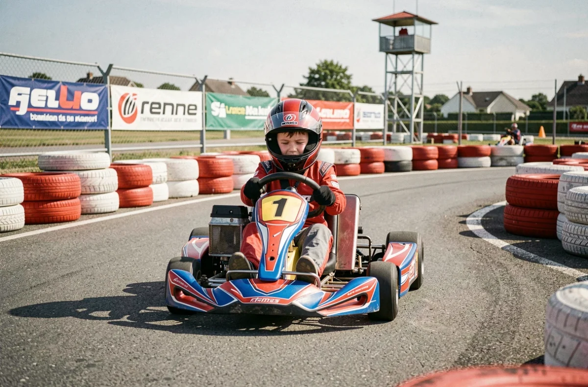 Jeune pilote en kart sur la piste du SpeedPark Rennes à Cesson-Sévigné